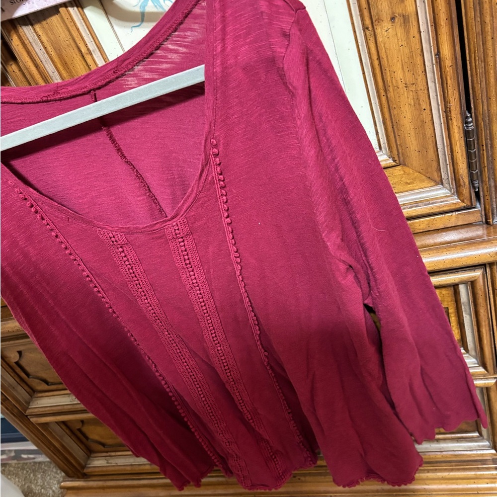Embellished Red 3/4 Sleeve Blouse